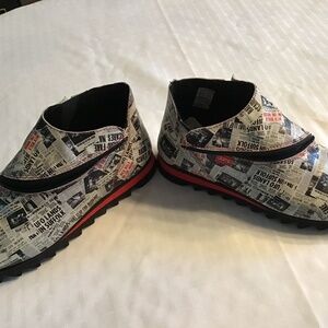 Leather Booties with Newsprint Design